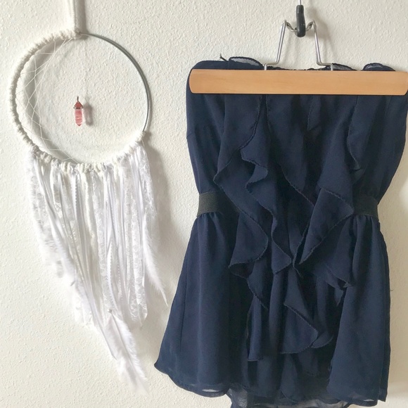 CINCH WAIST RUFFLE STRAPLESS TOP - Picture 2 of 5